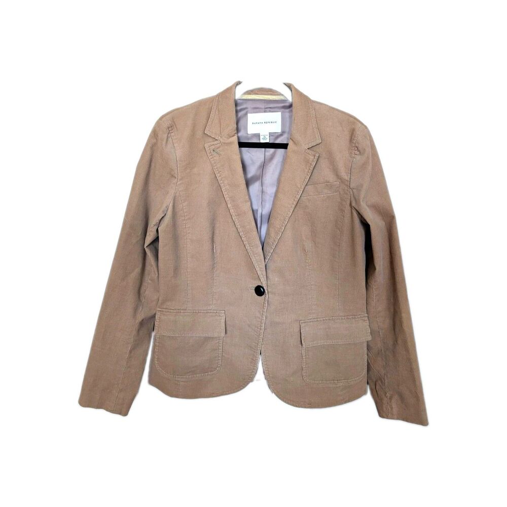 Banana Republic Beige Corduroy Stretch One-Button Blazer sz 14 Academia Preppy
